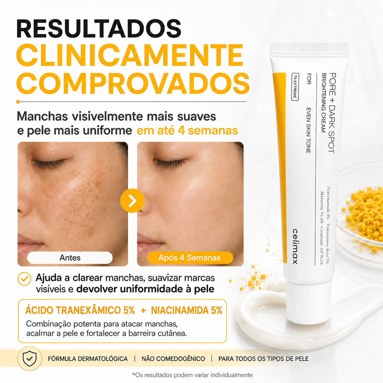 Creme Facial Clareador Celimax Ácido Tranexâmico 5% + Niacinamida 5% 35ml